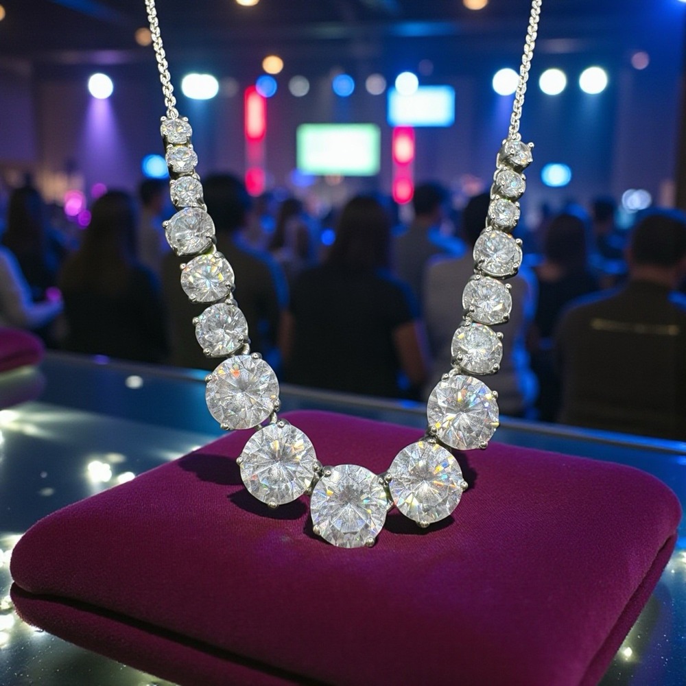 MARCHESA Cubic Zirconia 16" Silvertone Graduated Tennis Necklace‎